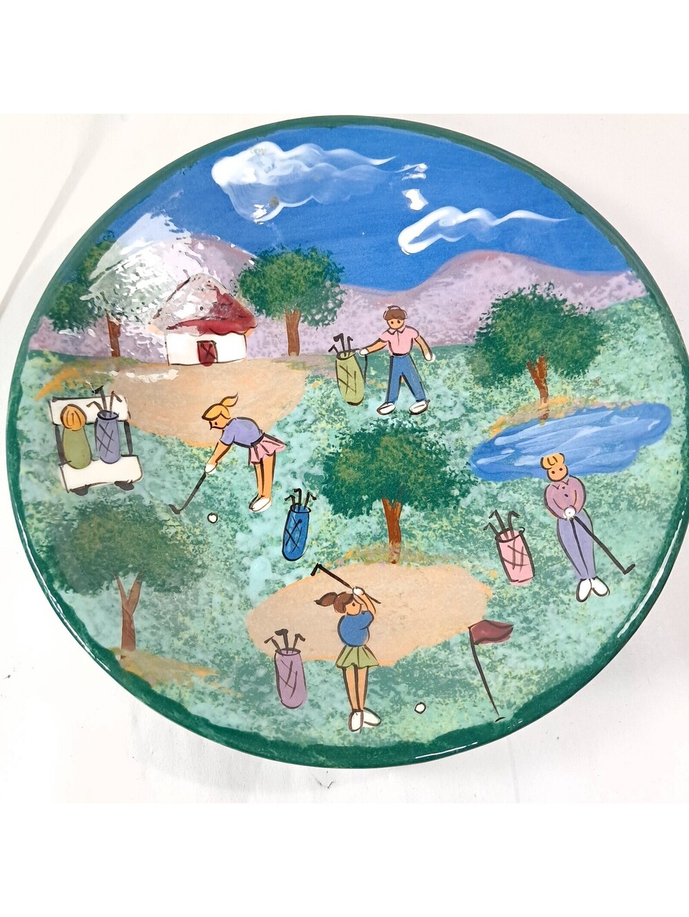 Lisa Lindberg Van Nortwick Lesal Home Ceramics Hand painted Golf Scene plate